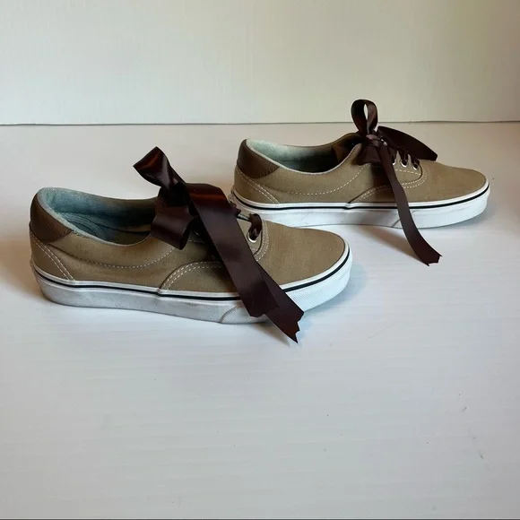 Vans Tan Brown Era Low Top Tan Canvas Brown With Brown Leather Sz 8 - Picture 4 of 11